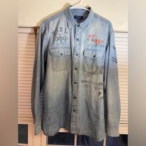 Polo Ralph Lauren chambray stenciled ocean rescue navy shirt mens large